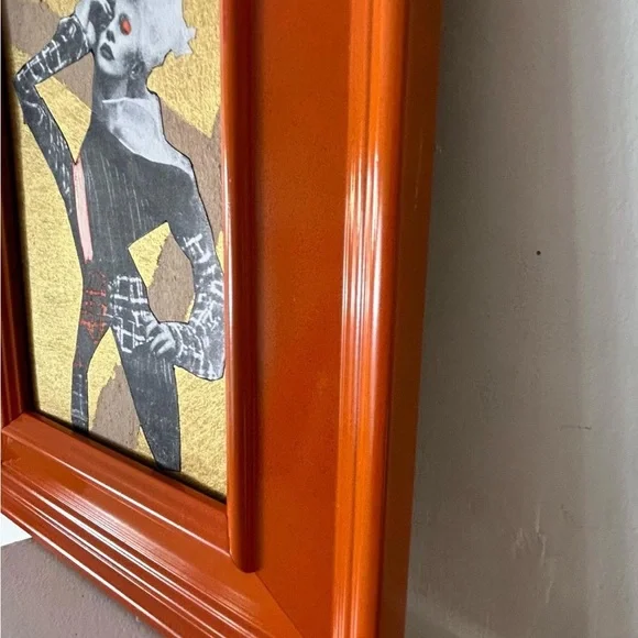 SUNNY Original Mixed Media Collage Altered Art/Pop Art in Orange Frame 5” x 7” - Picture 4 of 4